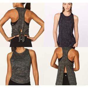 Lululemon Green Lightweight Miles Ahead Camo High Neck Tank